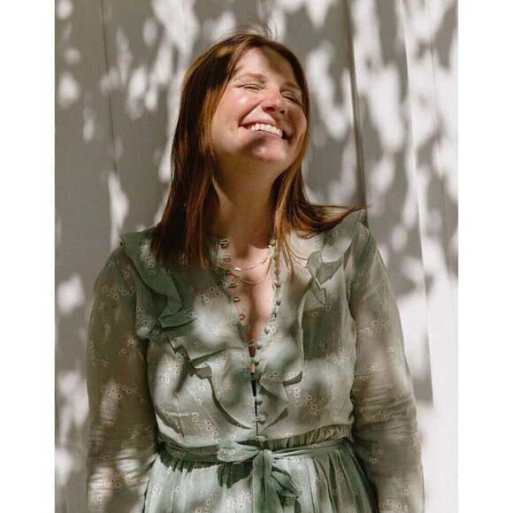 💕DOEN💕 Assam Dress Sweet Daisy Light Green Micro Floral Print Medium - NO BELT - Picture 8 of 16